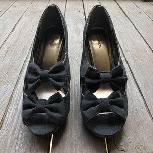 Black Peep Toe Heels with Bows